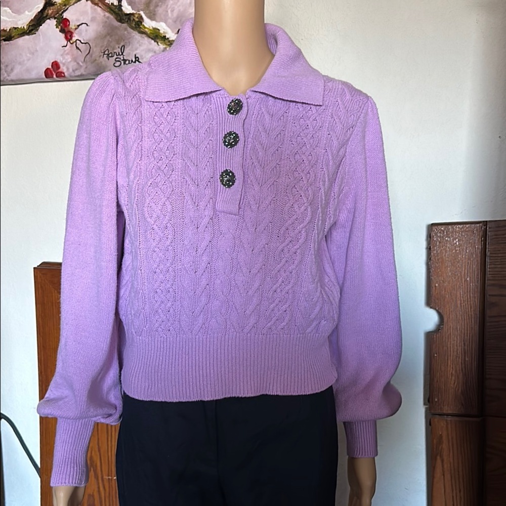 Purple Cable Knit Sweater with Button Detail